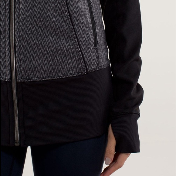 LULULEMON Asana Herringbone Full Zip Jacket Black & Gray Size 4 - Picture 3 of 14